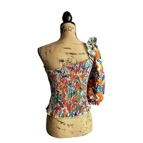 SHEIN Allover Print Ruffle One Shoulder Puff Sleeve Top XL NWOT - Picture 6 of 11